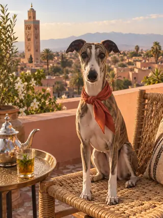 Illustrative phone display of a dog portrait