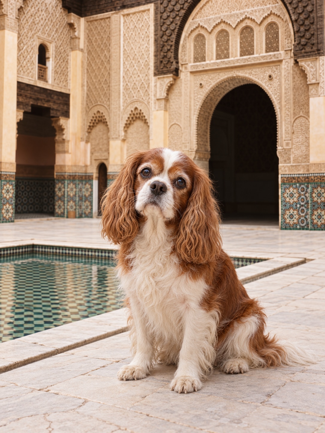 Studio example: older Cavalier in the Ben Youssef Madrasa courtyard